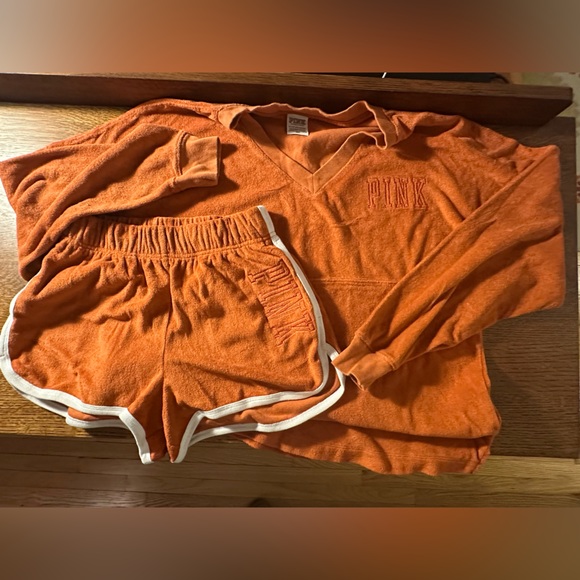 PINK Victoria's Secret Other - Victoria Secret PINK~Orange Sweatshirt and Shorts Set~Pajamas Sleepwear